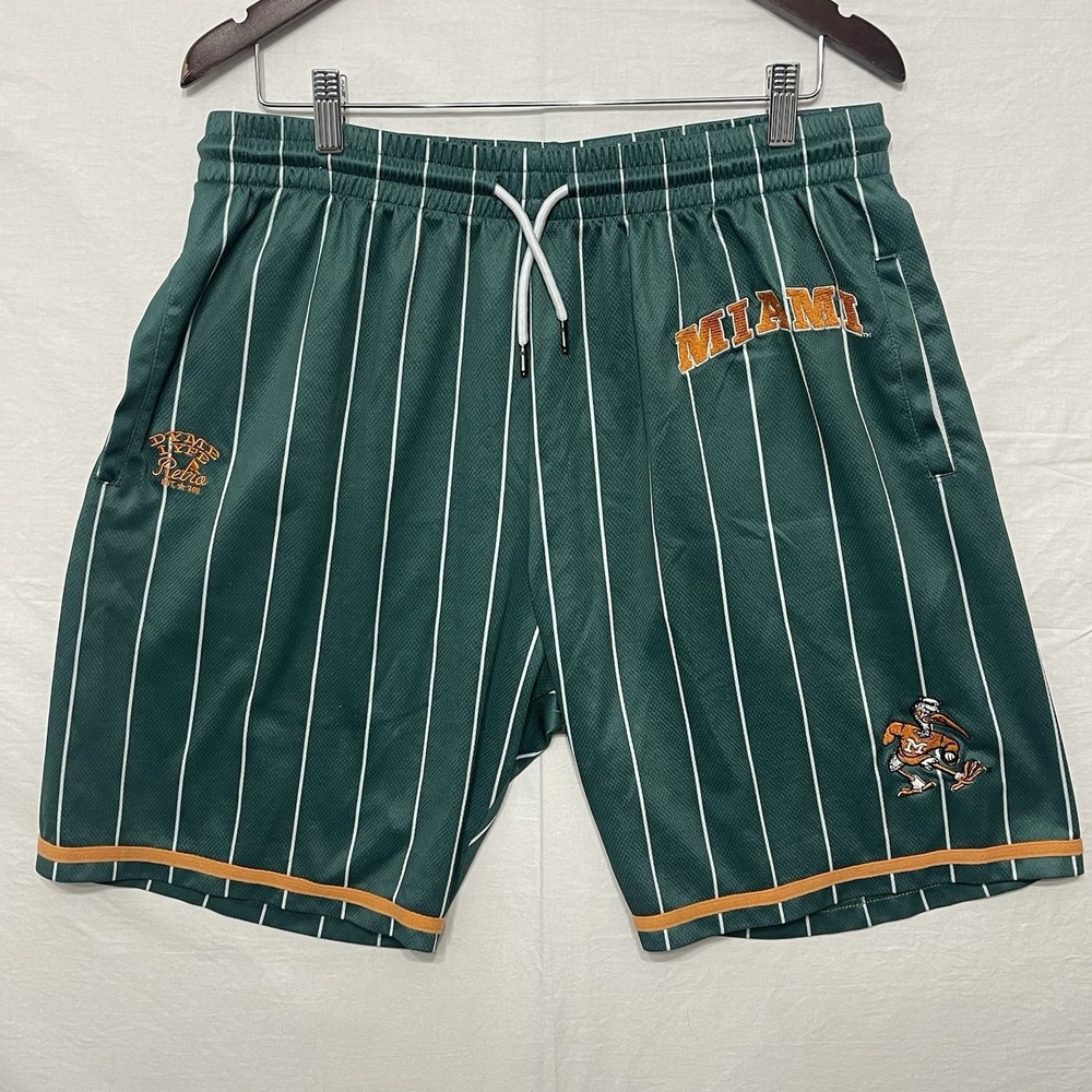 Miami Hurricanes Mesh Shorts Men Green Pinstripe Embroidered